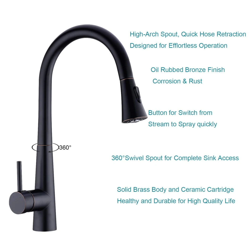 Manufacturer Cupc Lead Free Brass NSF 61-9 Single Handle Water Mixer Tap Pull Down Kitchen Faucet