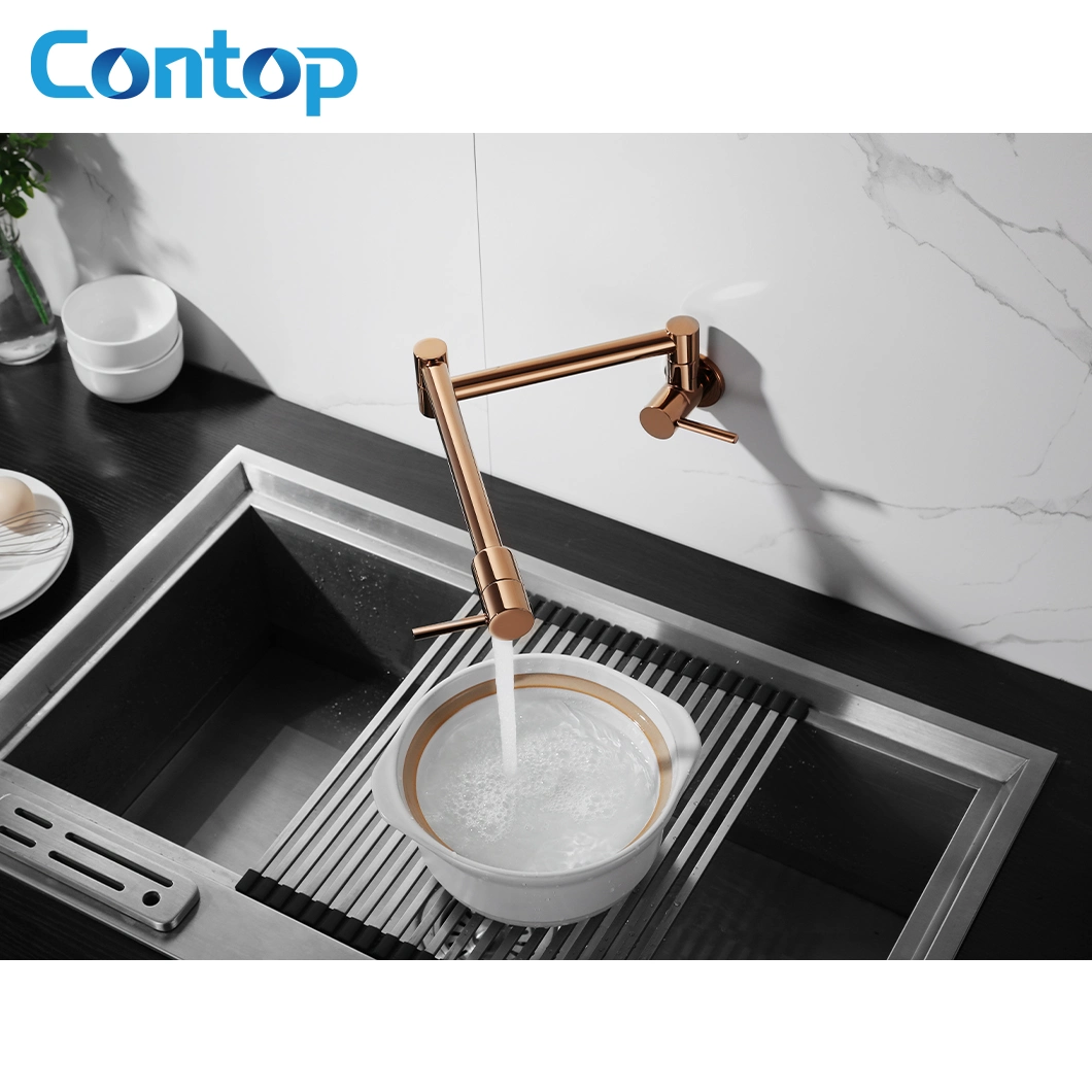 Modern Commercial Wall Mounted Flexible Folding Brass Kitchen Rose Gold Water Saving Faucets