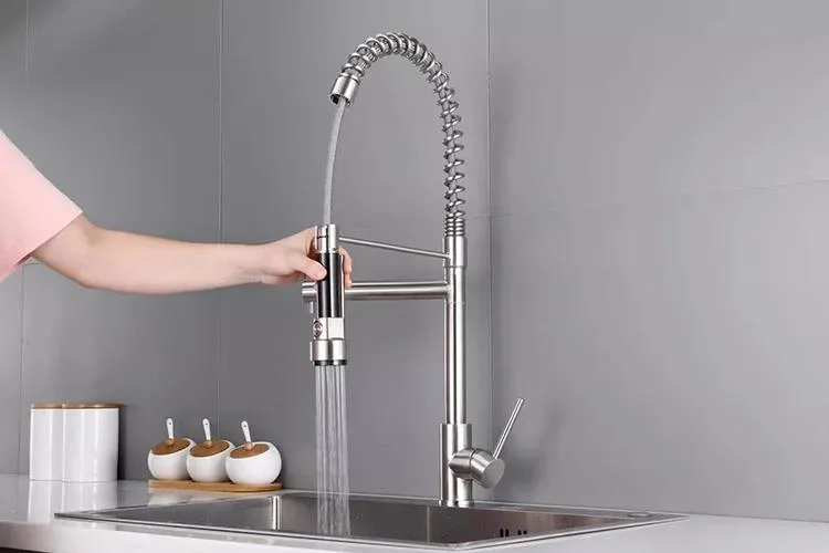 Sanipro Dual Sprayer Mixer Taps Brushed Nickel 360 Degree Swivel Spout Kitchen Sink Faucet Spring Pull out Tap