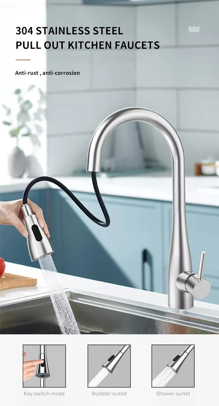 SUS Stainless Steel Touch Sensor Pull Down Brushed Nickel Kitchen Faucet