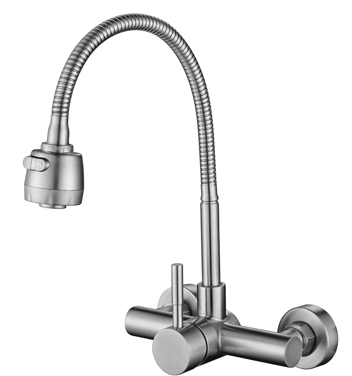 304 Stainless Steel Wall Mounted 360 Swivel Flexible Kitchen Tap Mixer Nickel Brushed Sink Faucet