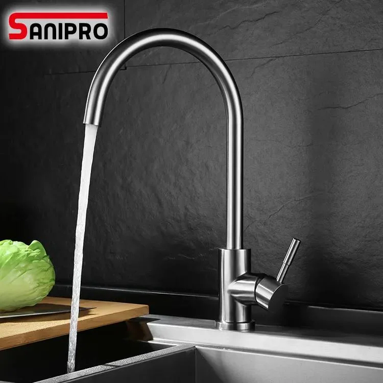 Sanipro High Quality 360 Degree Rotatable Water Mixer Taps Single Handle Stainless Steel Brushed Nickel RO Kitchen Faucet