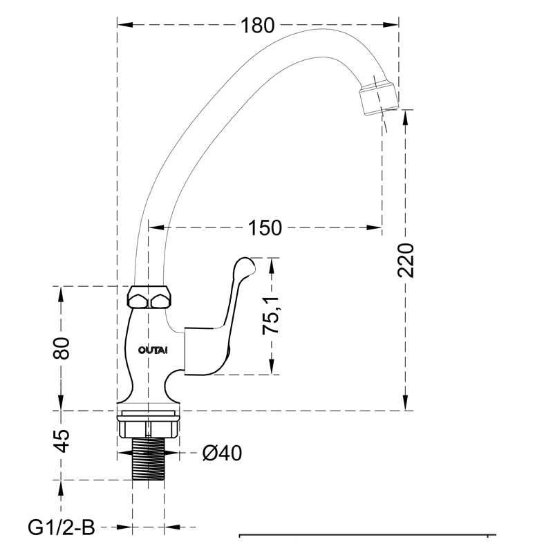 Brass Sink Tap Cold Wall Mounted Kitchen Faucet