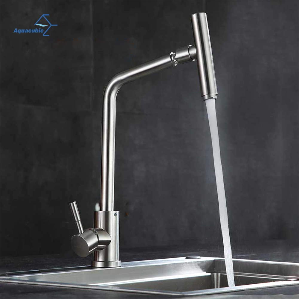 Aquacubic Wet Bar Brushed Nickel Kitchen Faucet Stainless Steel with Pull out Sprayer