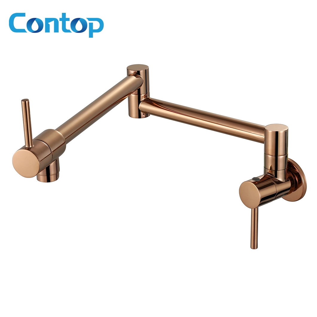 Modern Commercial Wall Mounted Flexible Folding Brass Kitchen Rose Gold Water Saving Faucets