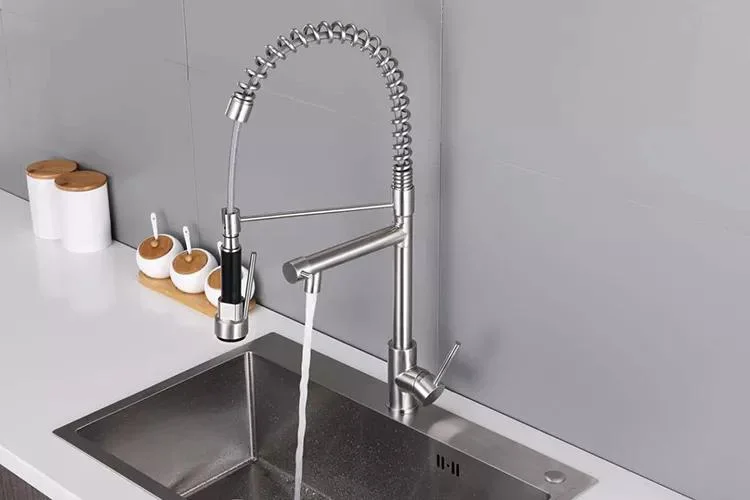 Sanipro Dual Sprayer Mixer Taps Brushed Nickel 360 Degree Swivel Spout Kitchen Sink Faucet Spring Pull out Tap