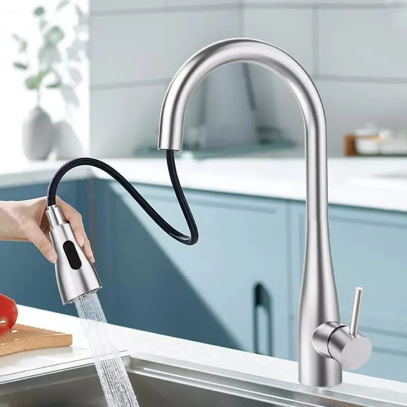 SUS Stainless Steel Touch Sensor Pull Down Brushed Nickel Kitchen Faucet