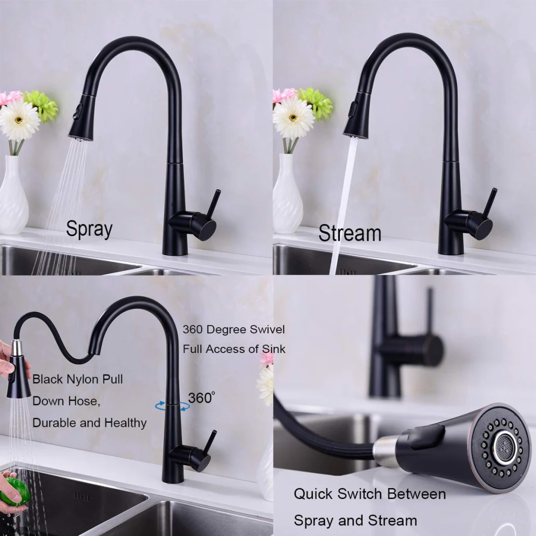 Manufacturer Cupc Lead Free Brass NSF 61-9 Single Handle Water Mixer Tap Pull Down Chrome Surface Kitchen Faucet