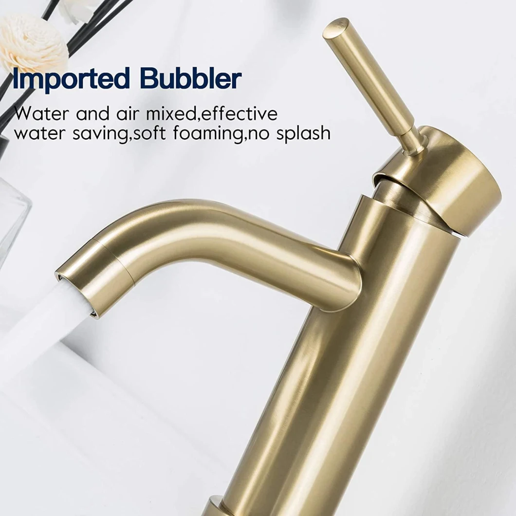 Aquacubic Bathroom Faucet Single Handle Gold Single Hole Stainless Steel Bathroom Sink Faucet Lavatory Basin Faucet with Pop up Drain