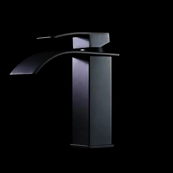 Modern RV Lavatory Vessel Bathroom Faucet Matte Black Waterfall Faucet Sink Single Handle Bathroom Sink Faucet with Single Handle