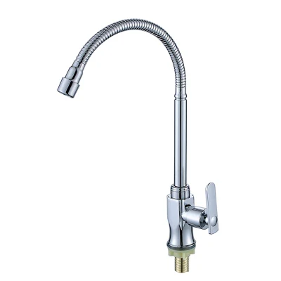 Saniary Ware Fittings Deck Mounted Single Hole Flexible Zinc Handle Zinc Body Kitchen Faucet