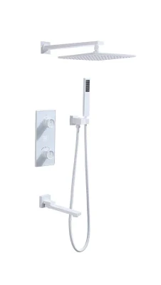 New Design New Products Solid Brass Square Model Concealed Thermostatic Digital Display Three Functions Matt White Finish Shower Mixer