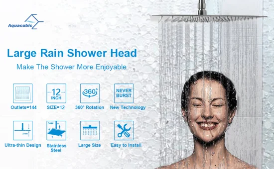 12 Inch Rain Shower Head, Square Ultra Thin 304 Stainless Steel Large Rainfall Shower Head, Full Body Coverage Modern Shower Head