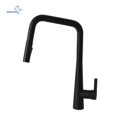 Aquacubic Matte Black Kitchen Faucet Hot Sale Luxury Faucet OEM Free Print Logo Solid Pull out Spray Kitchen Faucet