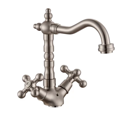 Traditional Kitchen Single Handle Sink Faucet, Nickel Brushed