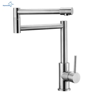 Aquacubic Brushed Nickel Finish Deck Mount Pot Filler Kitchen Faucet with Extension Shank