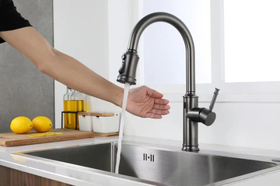 SUS Stainless Steel Touch Sensor Pull Down Brushed Nickel Kitchen Faucet