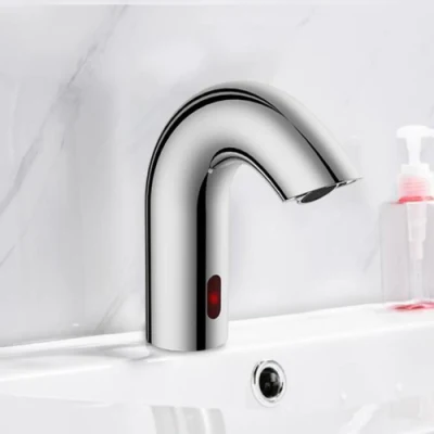 Automatic Sensor Touchless Chrome Bathroom Sink Faucet with Control Box and Temperature Mixer